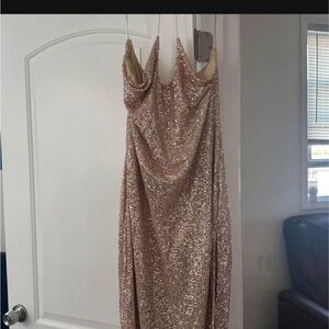 Fashion Nova Strapless Sequin Dress in Gold